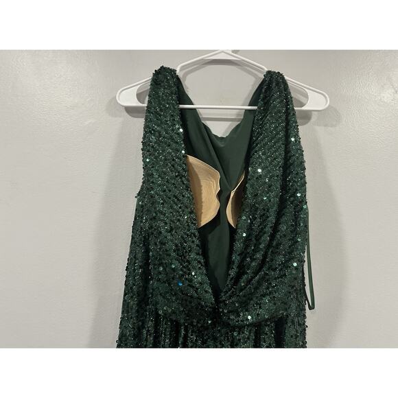 Mac Duggal 26331 Emerald Cowl Back Boat Neck Sequined Evening Gown Sz 14 NEW - Picture 7 of 7